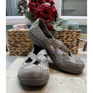 Skechers Womens Size 10 Taupe Slip On Shoes Crisscross Stretch Bands On Top